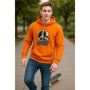GOTCHA Double‎ Vision Peace Skull Graphic Hoodie Orange Mens XL Cotton Blend